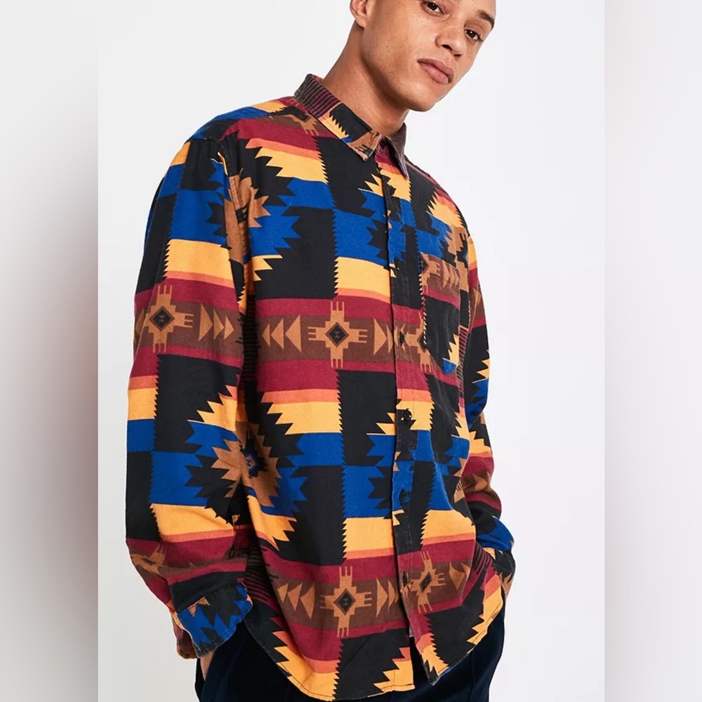 Urban Outfitters Aztec Flannel Button Down Shirt Size L